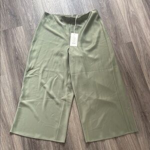 Joie Olive Wide Leg Pants 12 NWT Satin Gaucho Elegant Pants High Rise